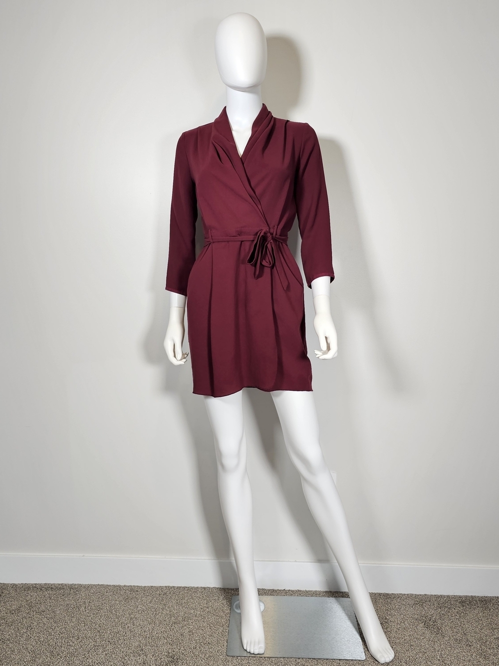 Wilfred Artizia Burgundy 3/4 Sleeve Wrap Mini Dress Sz 2
